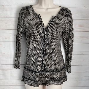 Lucky Brand Sz XS Black & Gray Cardigan Look Top Office Siren
